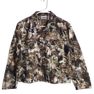 Chicos Design Cotton Jacket Shacket Leaves Embroidered Button Size 1 (8/10 M)